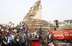 On earthquake anniversary, Nepal PM says he is ready to sweat over shovels