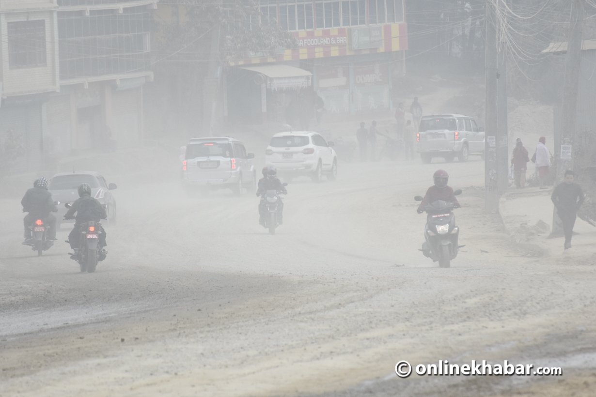 File: A section of Chabahil-Jorpati-Sankhu road as seen during December 2019.