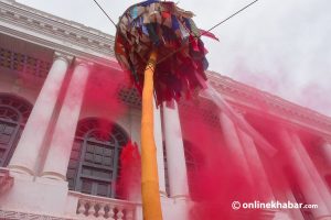 Holi formally begins with installation of Chir at Basantapur