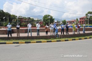 Nepali Congress cadres demonstrate against railway corruption in Kathmandu