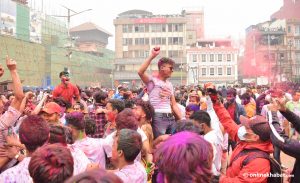 Kathmandu’s Holi revellers flout Covid-19 safety measures