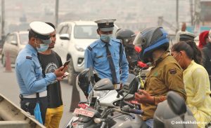 Traffic police checking beefed up in Kathmandu during the Holi festival