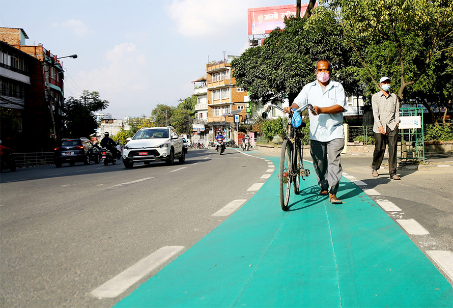 File: A cycle lane in Lalitpur