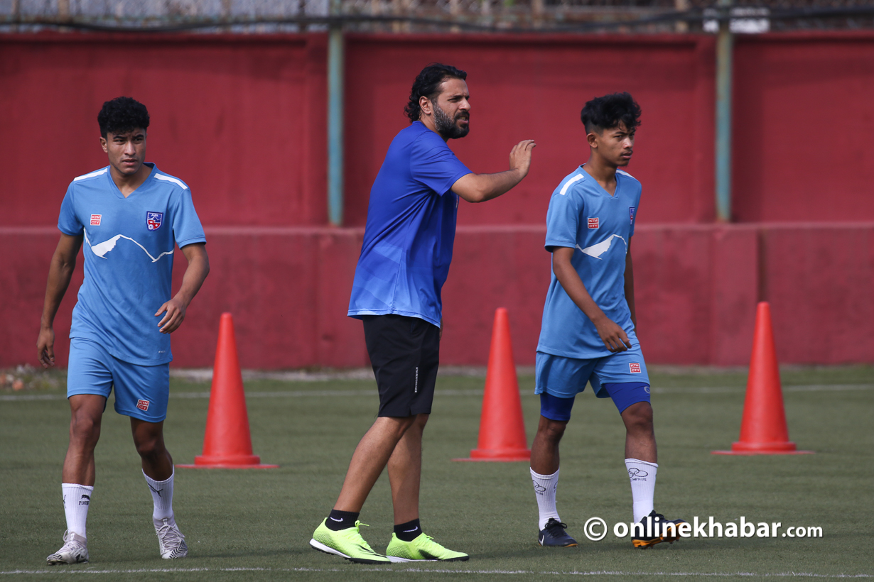 File: Nepal football team's head coach Abdullah Al Mutairi. during a training session