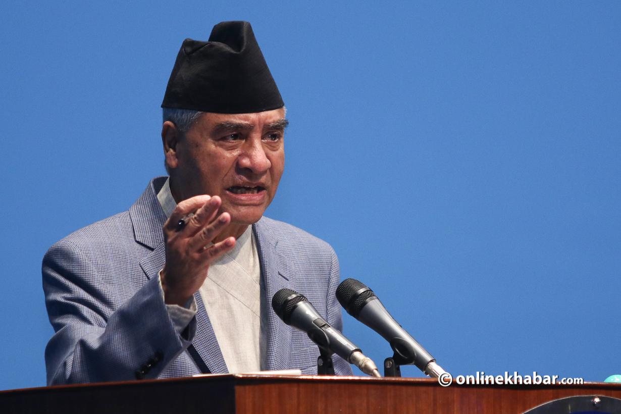 Sher Bahadur Deuba speaks in a Parliament meeting.