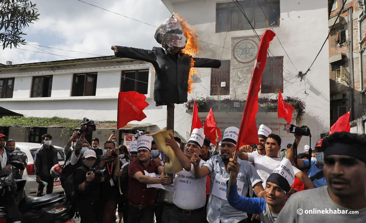 narendra modi effigy protest in kathmandu