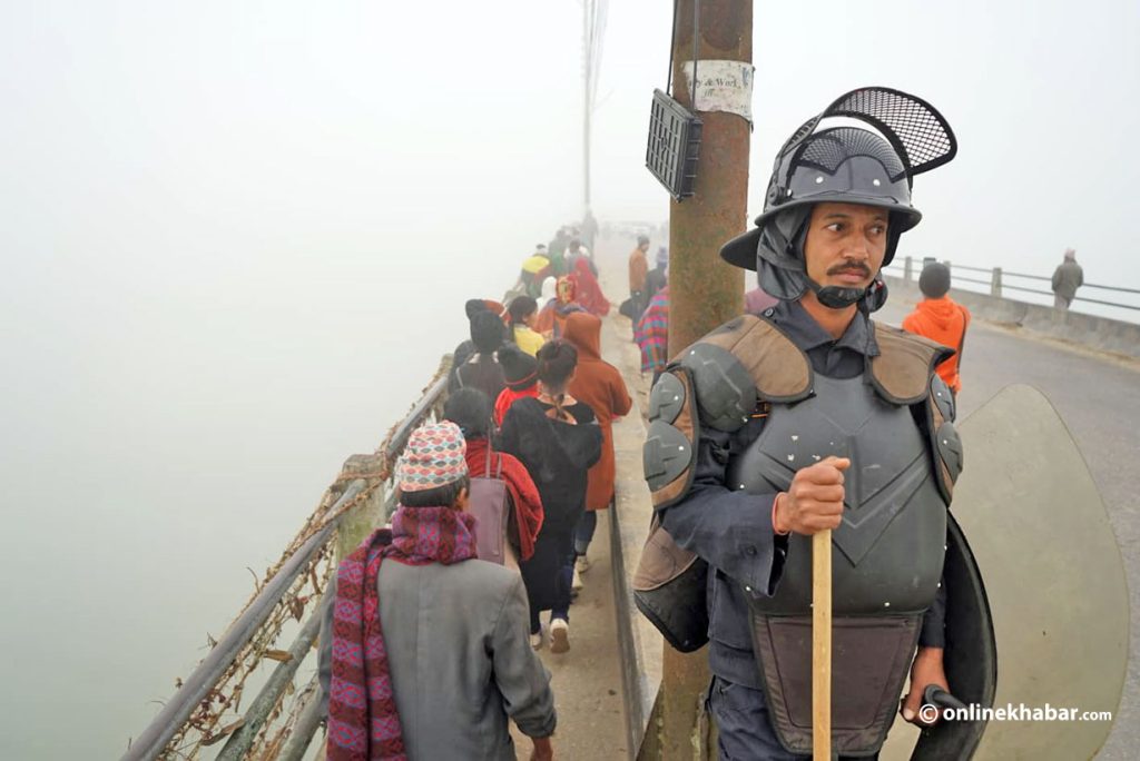 A policeman on duty in Bharatpur of Chitwan, on Friday, November 26, 2021, the first day of the CPN-UML 10th general convention.