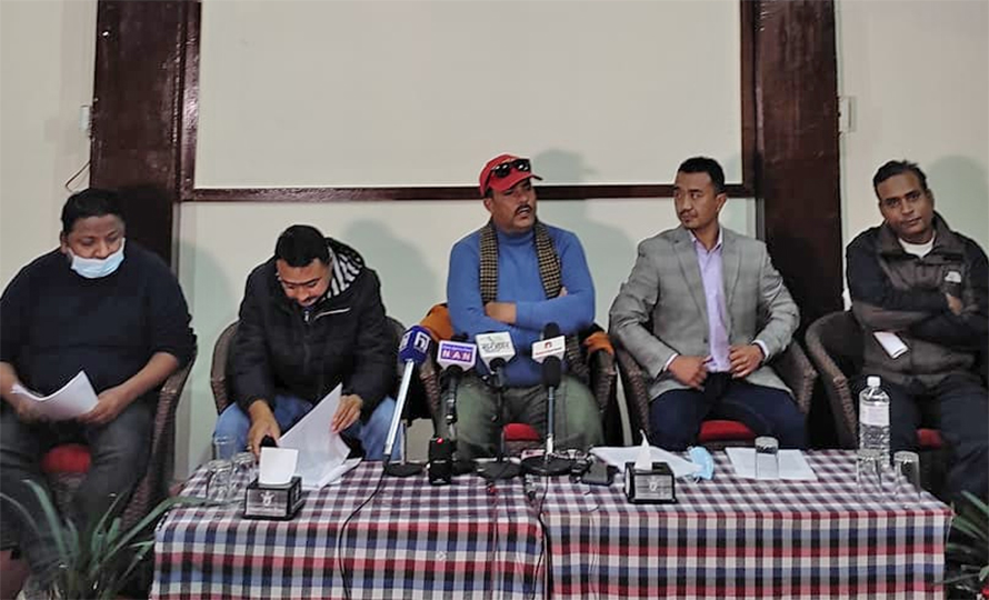 Cricket Association of Nepal (CAN) board members organise a press conference in Kathmandu on Wednesday, December 22, 2021.