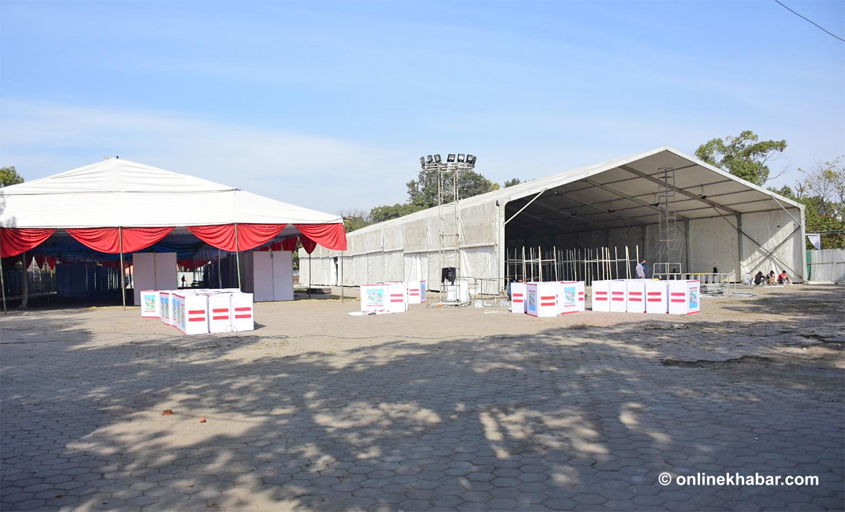 Preparations are underway for the voting for the new leadership of the Nepali Congress, in Kathmandu, in December 2021. Photo: Chandra Bahadur Ale