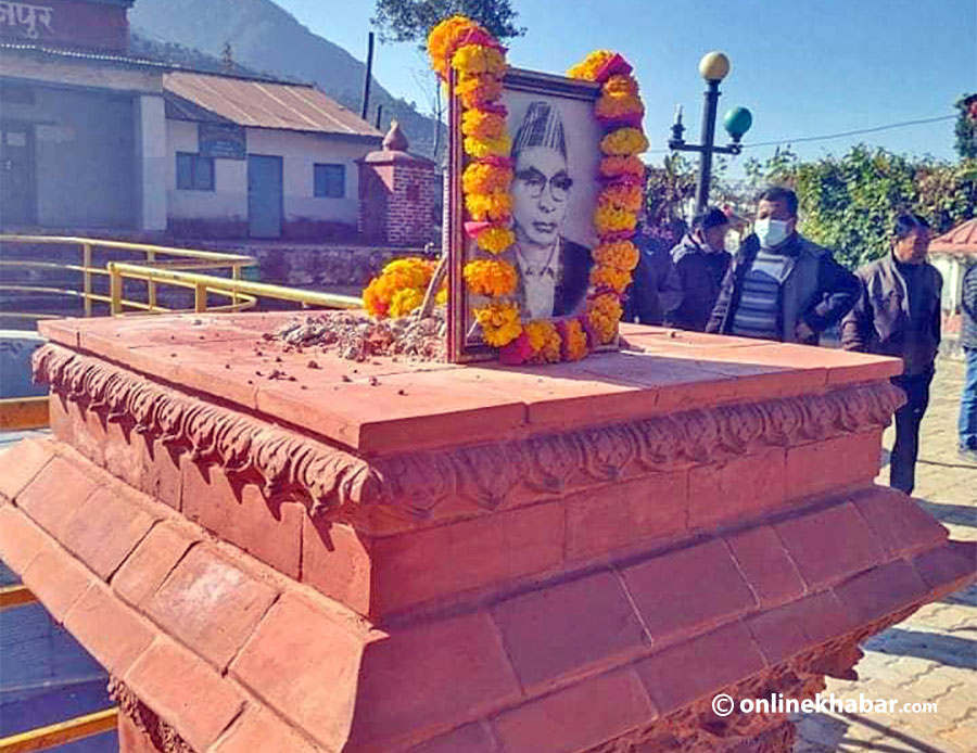 The statue of poet Ganesh Lal Shrestha was stolen from Bhimphedi, Makawanpur, on Saturday, December 18, 2021.