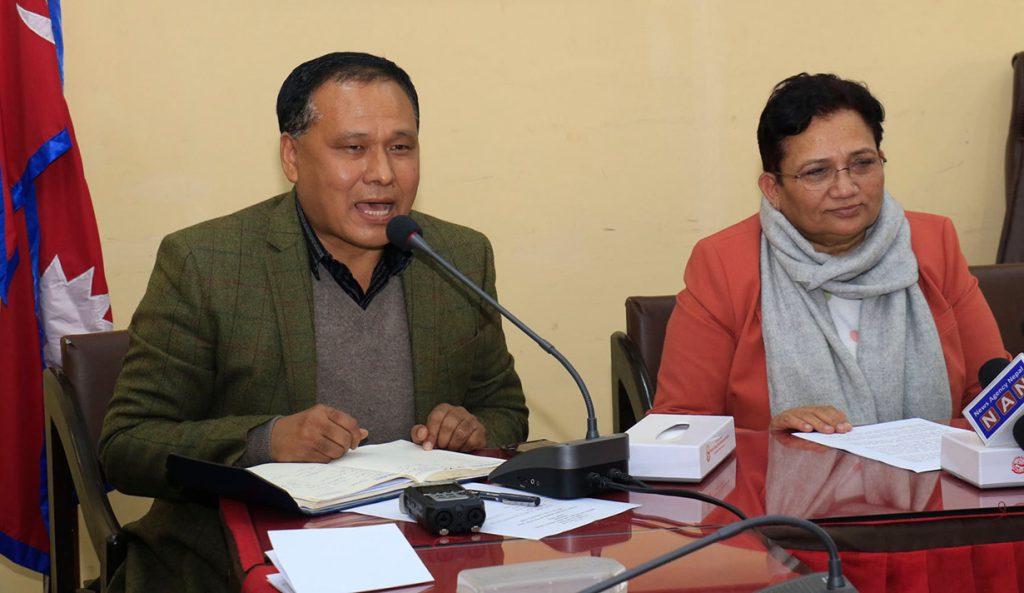 R-L: Energy Minister Pampha Bhusal and Nepal Electricity Authority Managing Director Kul Man Ghising during a press meet in Kathmandu on december 24, 2021.