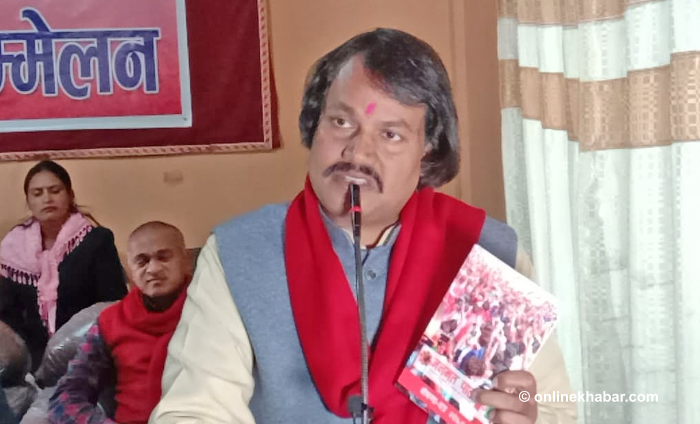 Janamat Party chairman CK Raut addresses a press conference in Birgunj, on Wednesday, February 9, 2022.