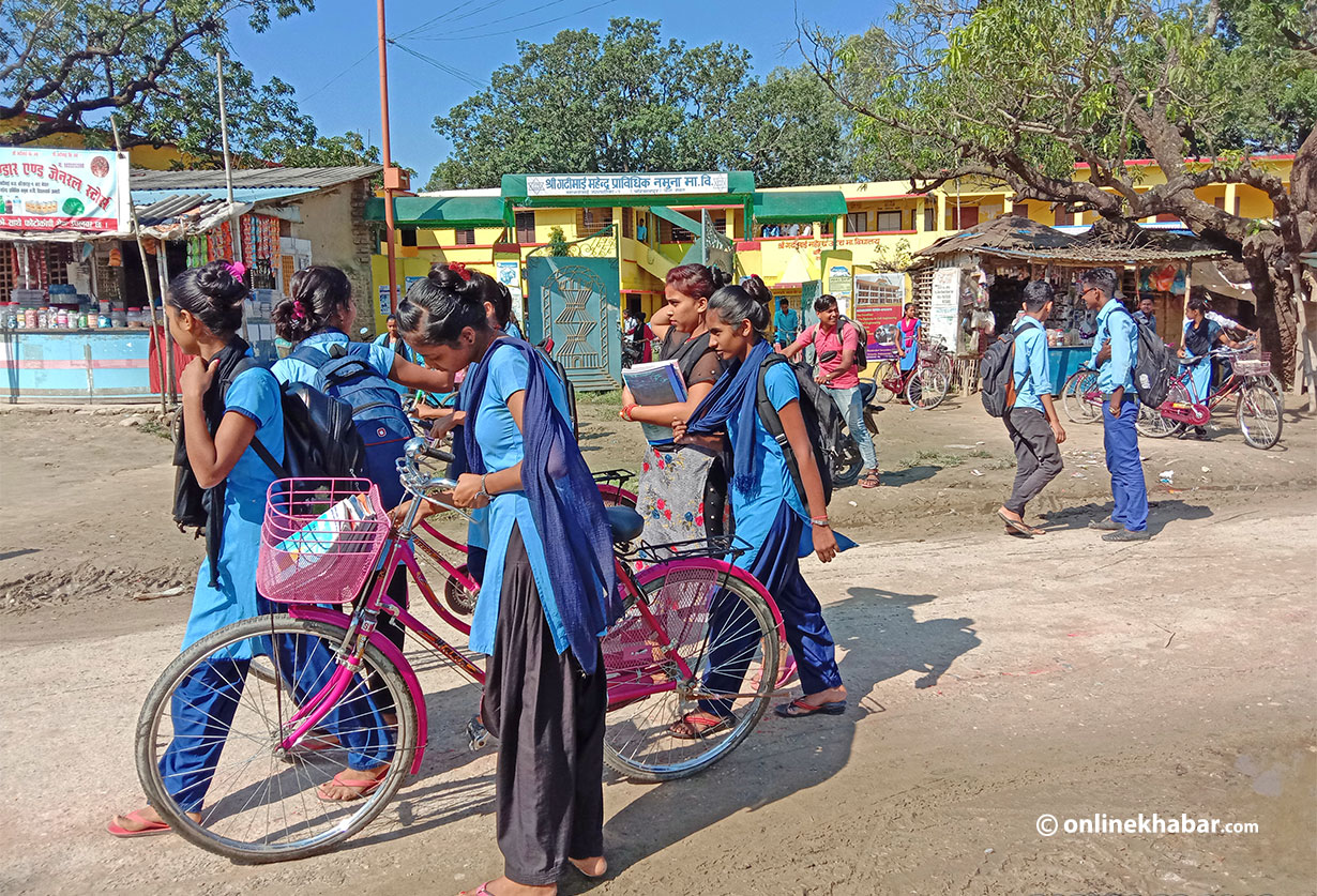 File: Schoolgirls in Madhesh, southern plains of Nepal