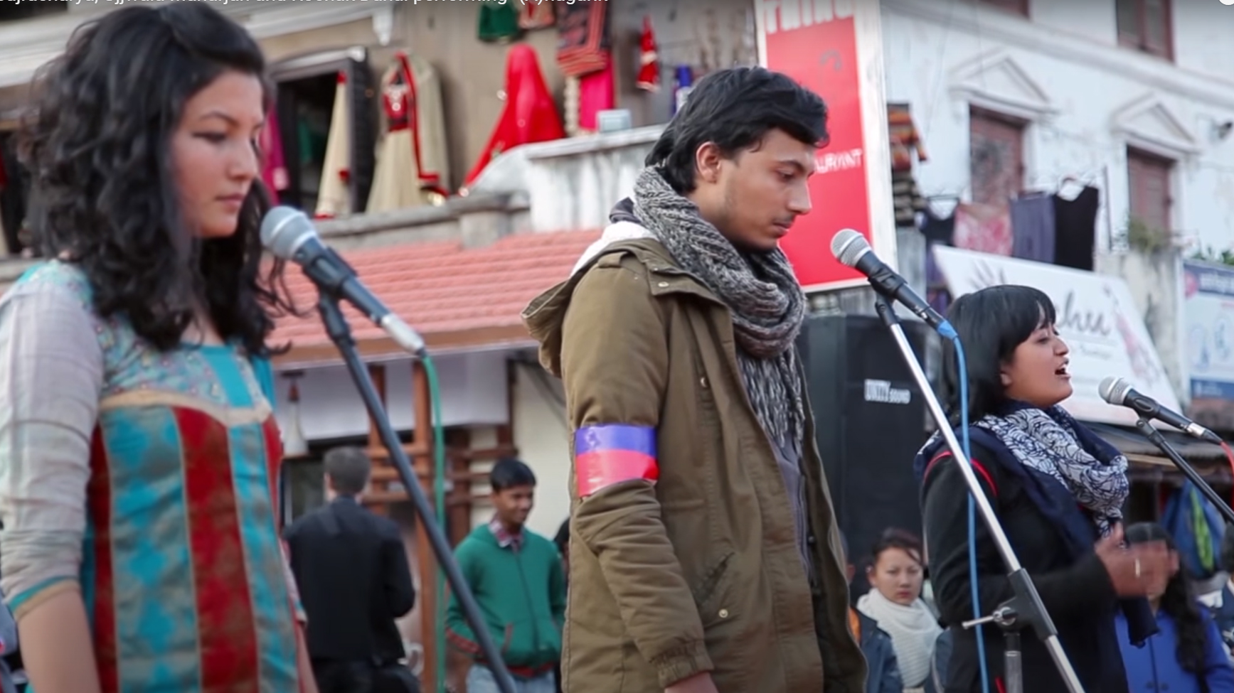 L-R: Ujjwala Maharjan, Rochak Dahal and Yukta Bajracharya during a poetry recitation event in 2015. Photo: Screengrab from YouTube/Word Warriors Nepal