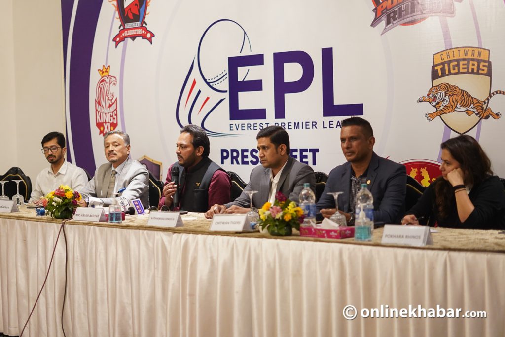 EPL team owners host a press conference in Kathmandu, on Monday, May 23, 2022.