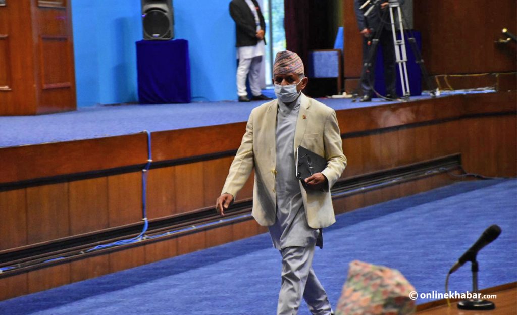 CPN-UML lawmaker Pradeep Gyawali heads to the rostrum to address the House of Representatives meeting, in Kathmandu, on Tuesday, May 17, 2022. Photo: Chandra Bahadur Ale