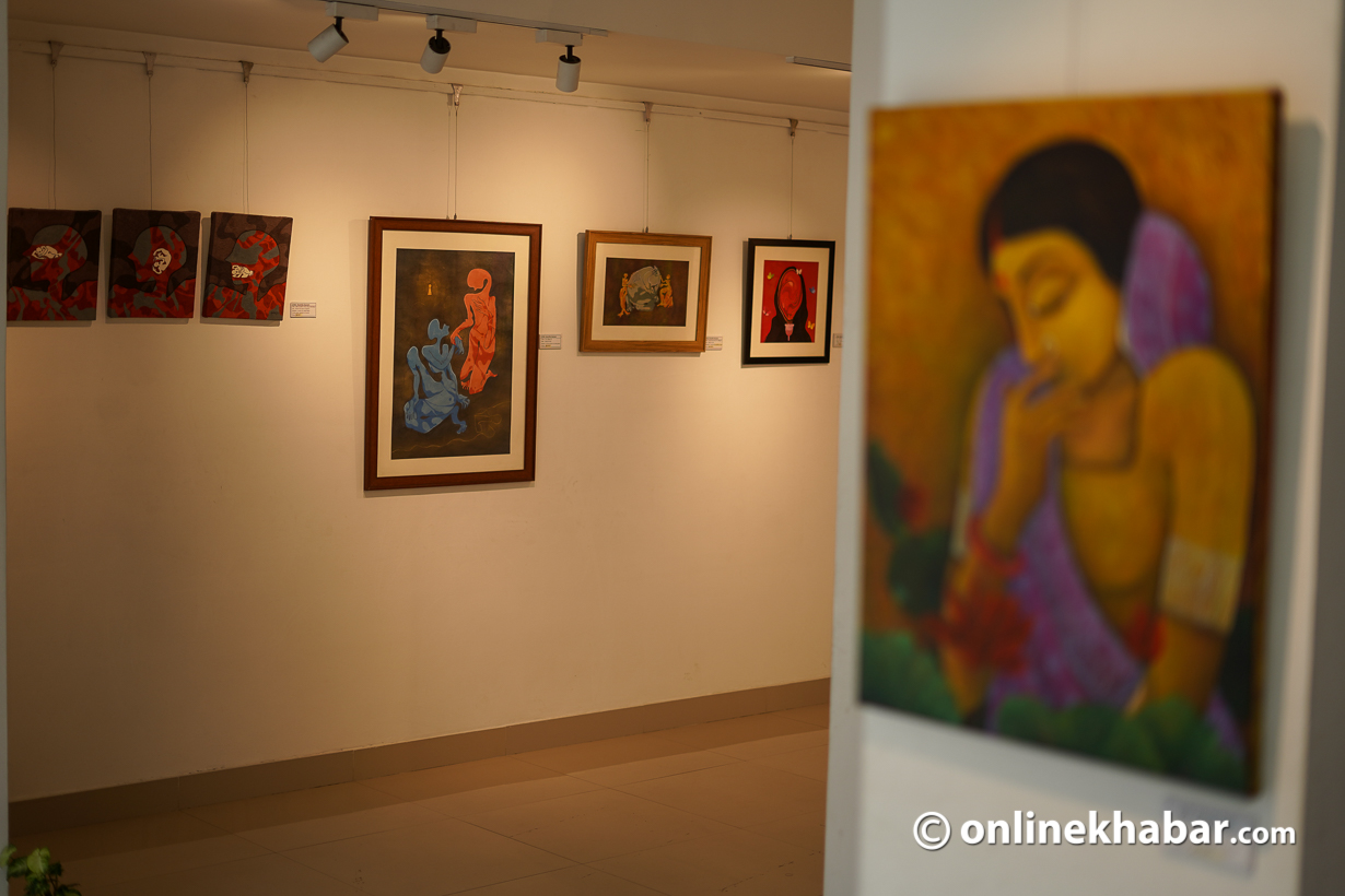 Sangraha, a group painting exhibition by female artists on display at Classic Gallery, Patan. Photo: Aryan Dhimal