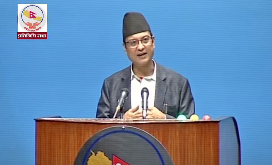 Law and Justice Minister Govinda Bandi addresses the House of Representatives meeting, in Kathmandu, on Monday, June 6, 2022.