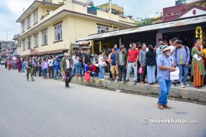 People queuing up for hours to register names on the voter list in Kathmandu