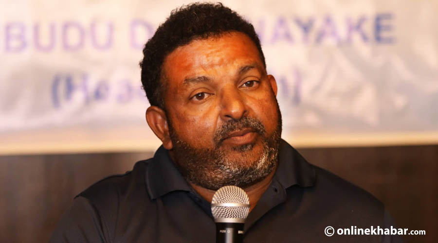 Pubudu Dassanayake announces his resignation as the Nepal cricket coach, in Kathmandu, on Wednesday, July 20, 2022. Photo: Bikash Shrestha