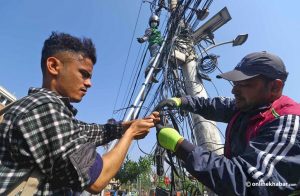 Kathmandu begins removing unorganised wires from roadside poles