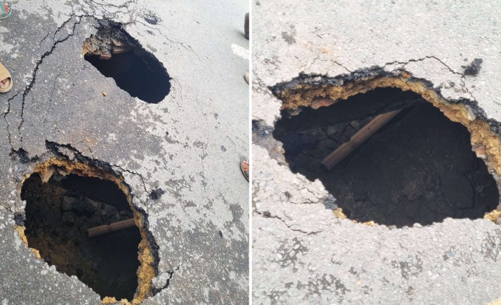 Sinkhole disrupts traffic on Imadol road via Bojhepokhari