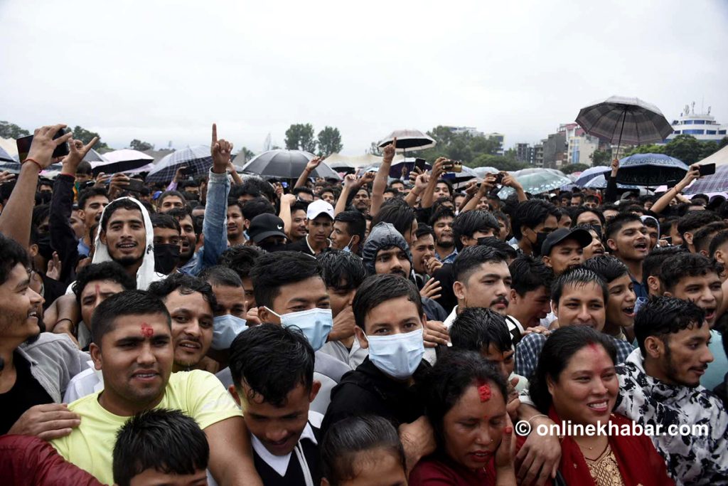 Protest chants against leaders during Gaura Festival celebration at Tundikhel