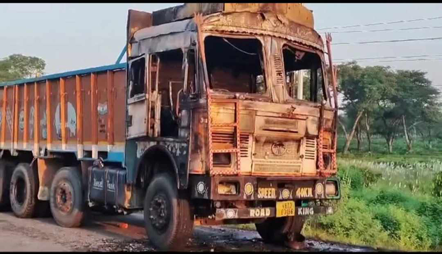 Supporters of Durga Prasai set fire to 3 trucks in Jhapa