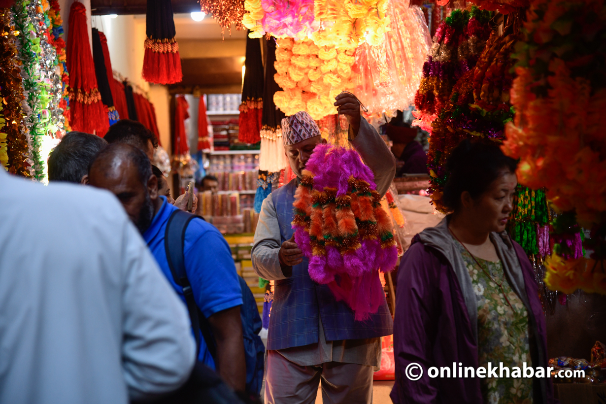 Plastic flowers flood Nepali markets amid Tihar celebrations