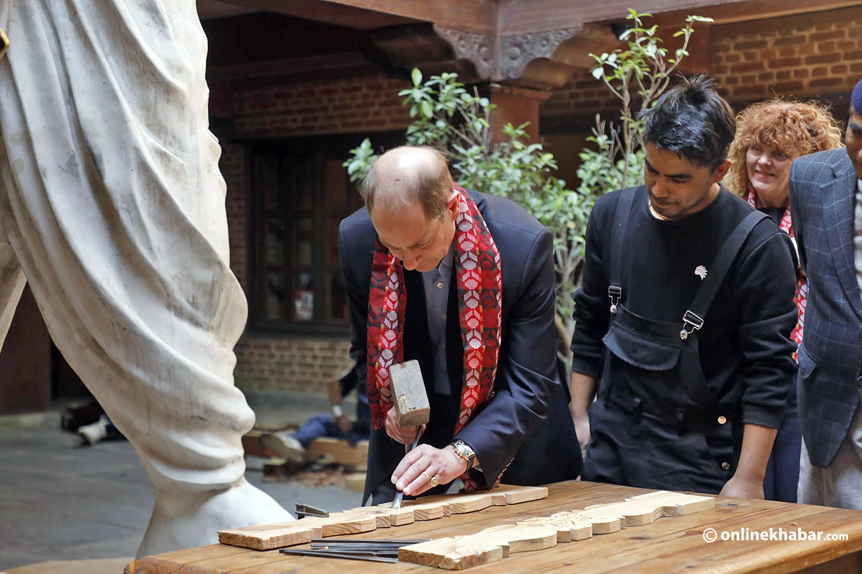 Prince Edward tries woodcarving during Bhaktapur visit (Photos)