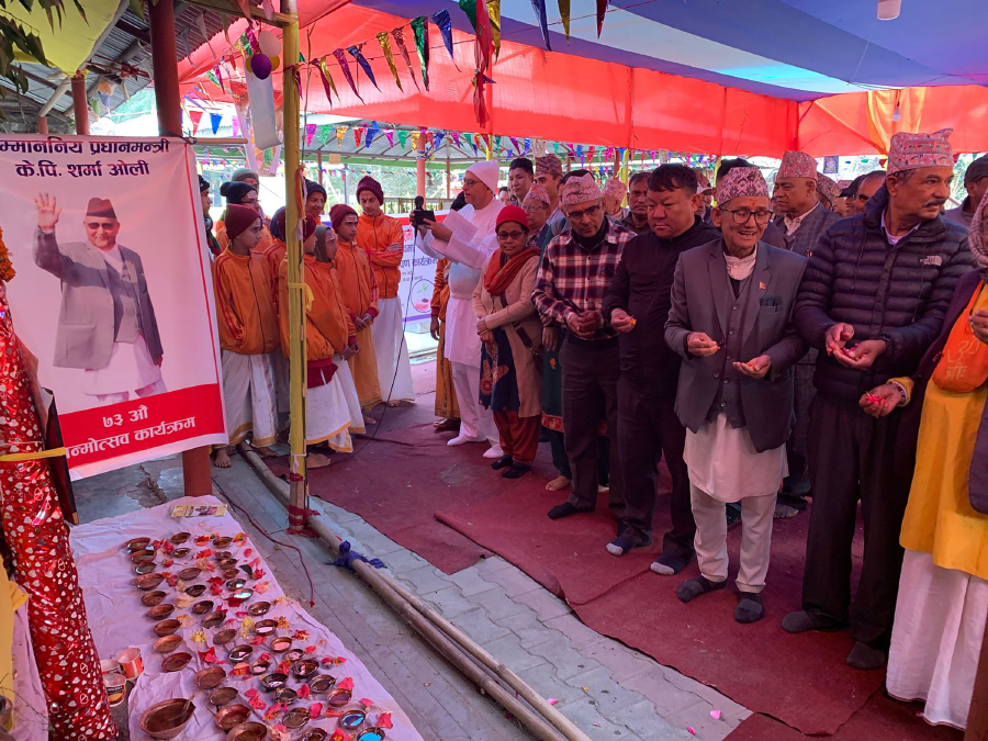 Tree plantation and rituals mark PM Oli’s 73rd birthday in Jhapa