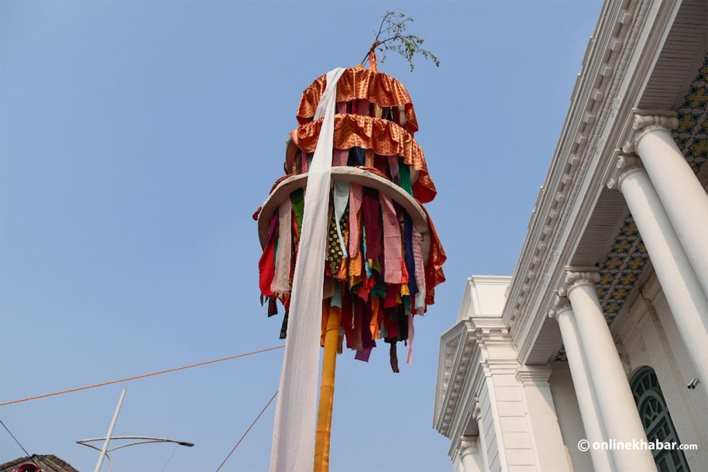 Chir installation at Basantapur, marking the start of Holi (Photos)